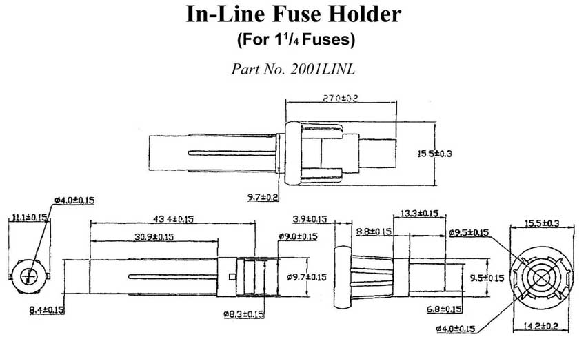 5x20 White Bayonet Type Fuse Holder Drawing