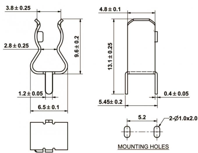 5x20mm pcb soldering mount fuse holder clip Drawing