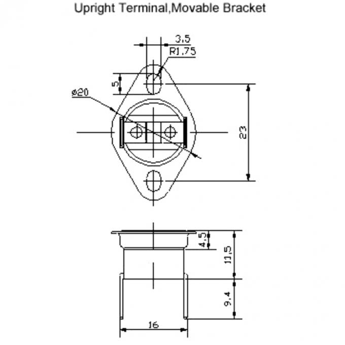 Dimension of KSD301 Bimetal Thermostat Overheat Protection Switch