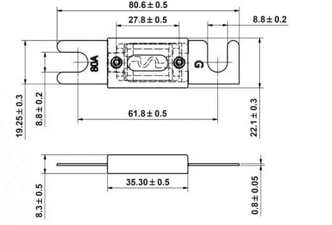 Drawing of ANL Fuse Gold Plated Fuse for Car Vehicle Audio Video System