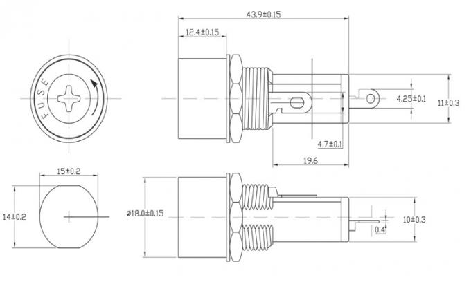 Drawing of R3-22 Panel Mount Chassis Fuse Holder