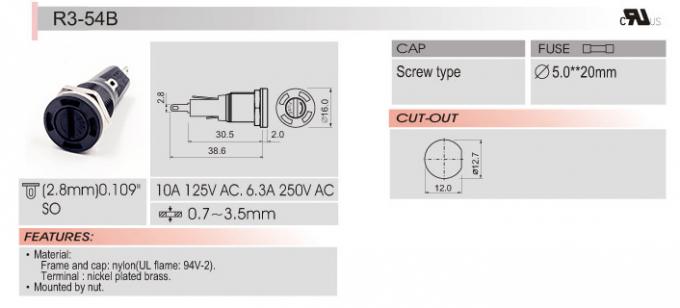 Drawing of R3-54B 5x20 fuse holder