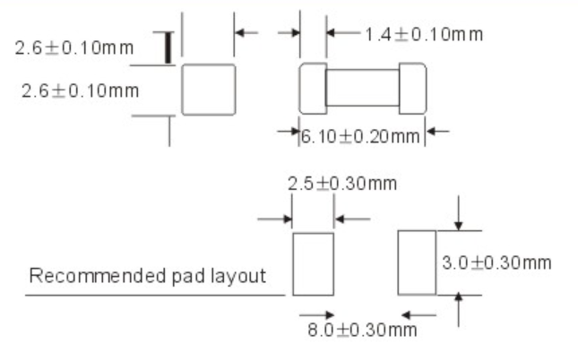 Drawing of the 1808 2410 250V 300V SMD fuse