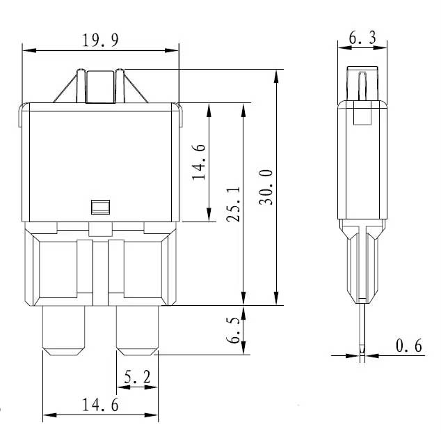 E39 ATC/ATO Manual Reset blade fuse dimension