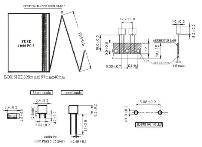 Size Of MTS 8X4mm Time Lag Radial Lead Micro Fuses