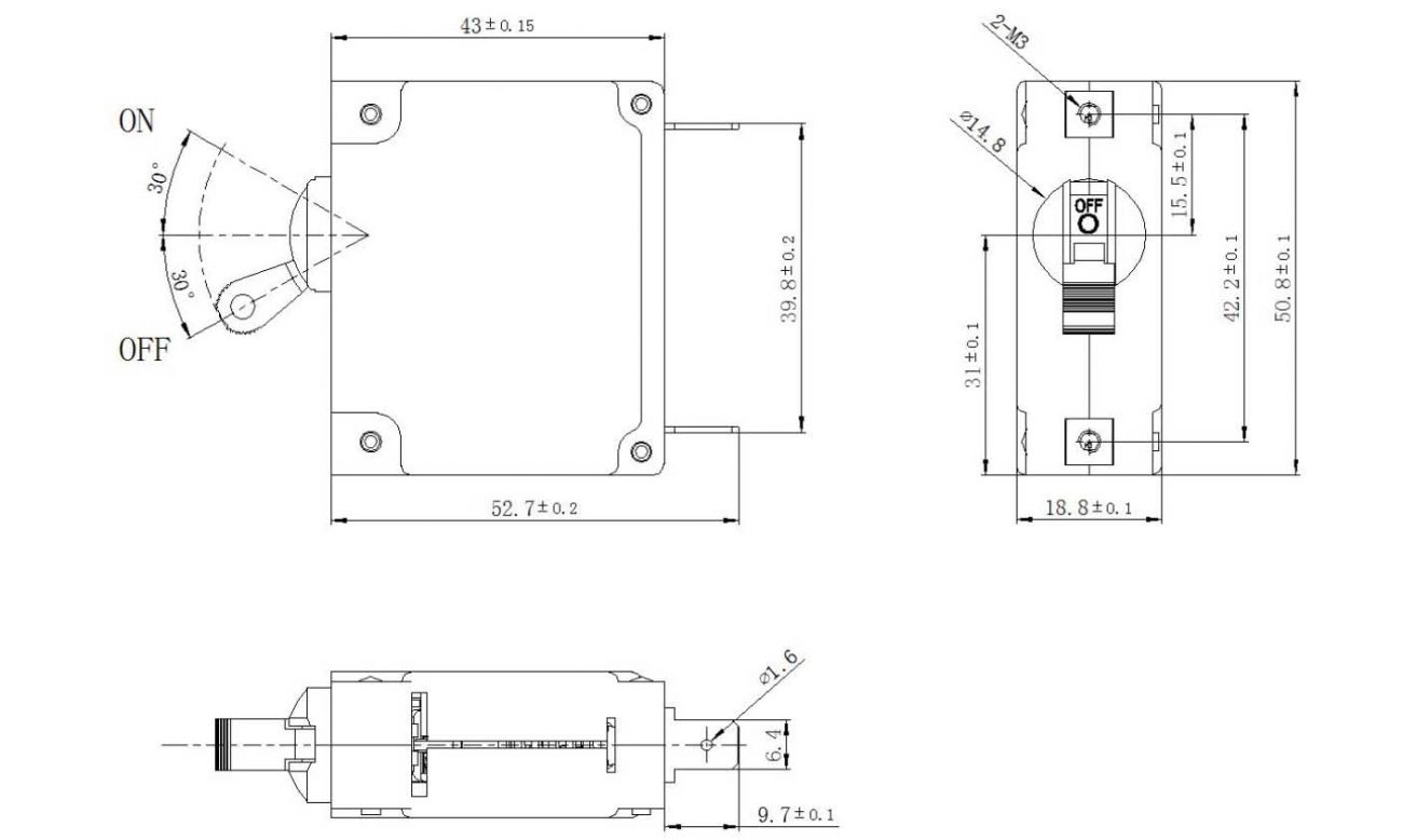 Dimensions of hydraulic electromagnetic circuit breaker