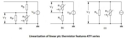 Linearization of linear ptc thermistor features-KTY series electric circuit